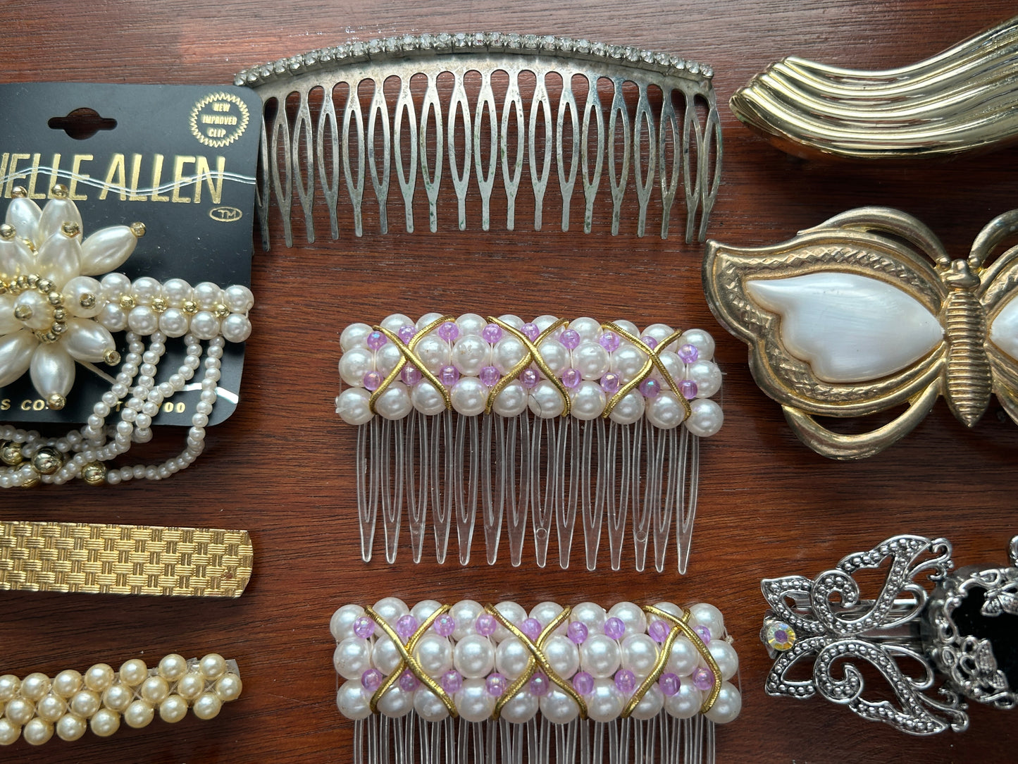 Vintage to Now Hair Accessories Lot Clips Combs Barrettes Faux Pearls Rhinestone