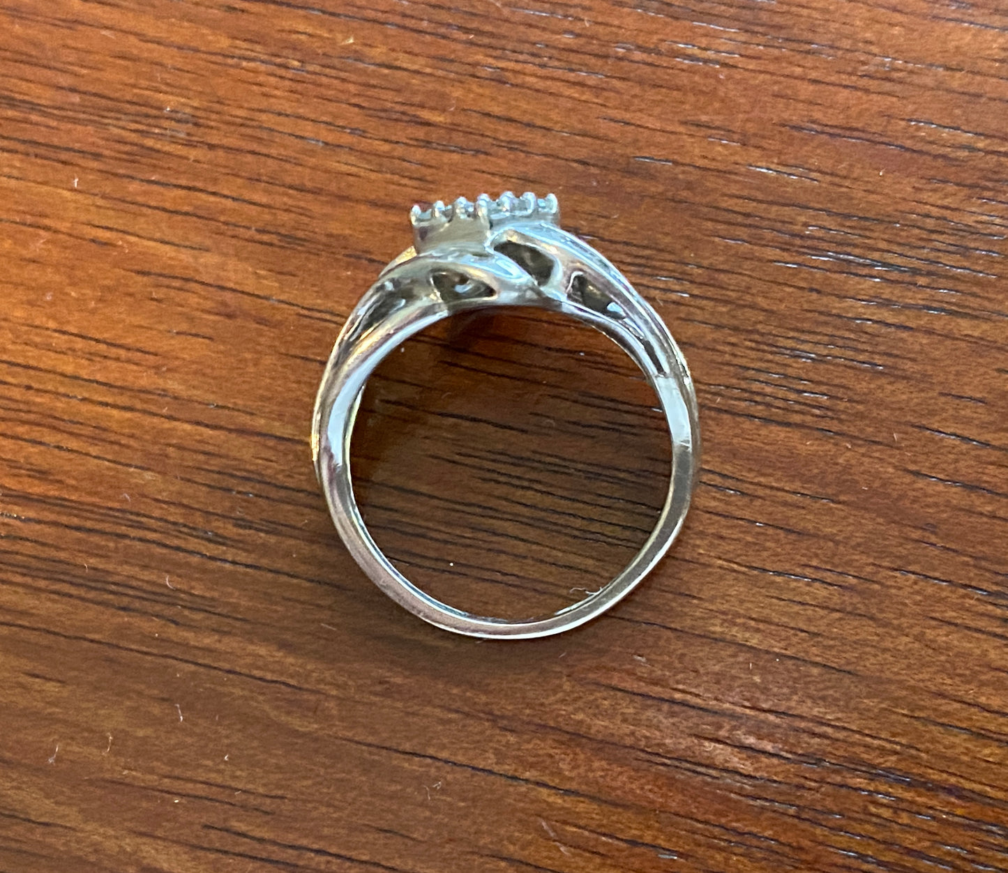 SUN Designer 10k White Gold Round Baguette Diamond Ring Sz 5