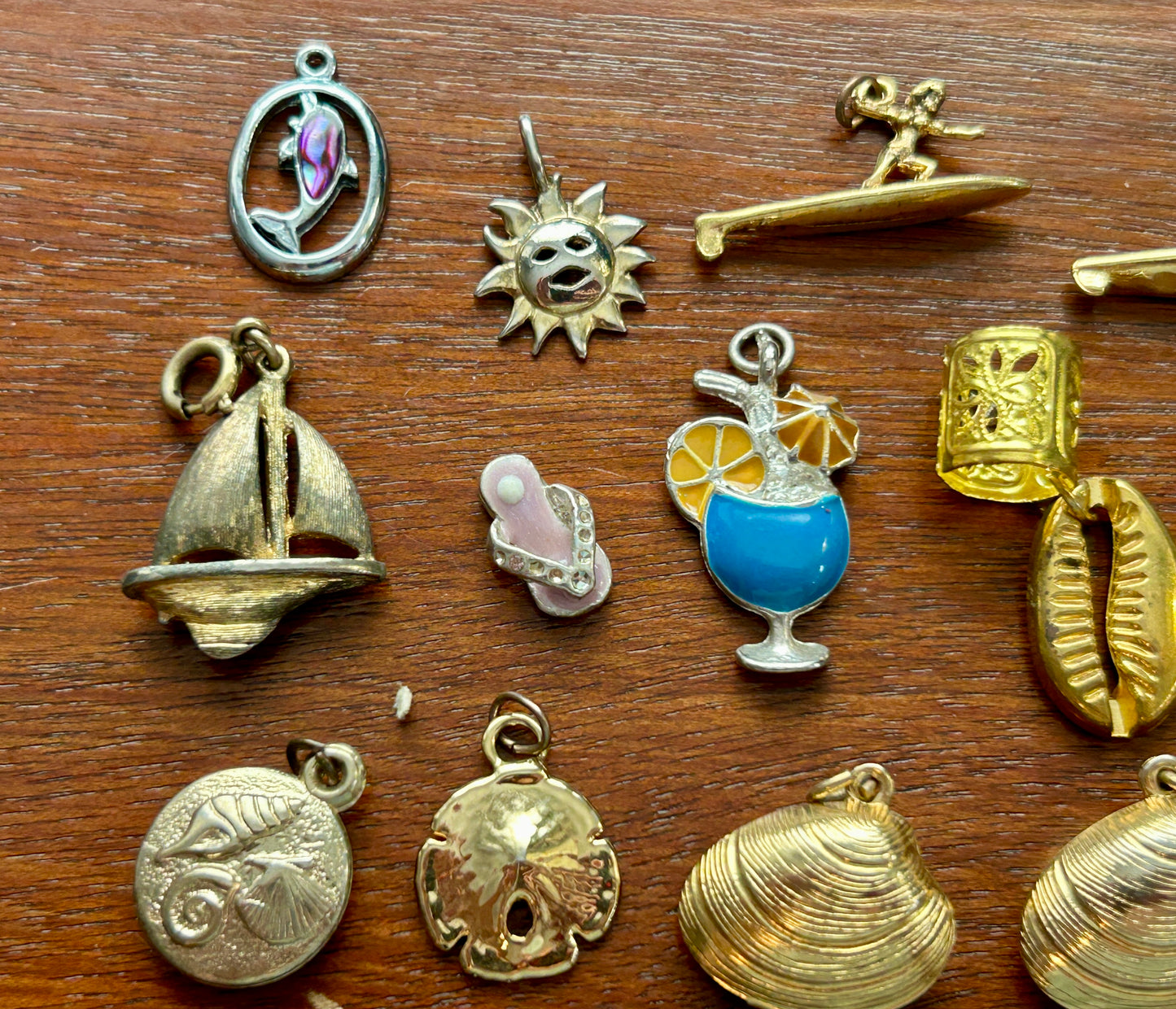 Vintage to Now Ocean Summer Beach Theme Charms Pendants Sailboat Surfing Sandals