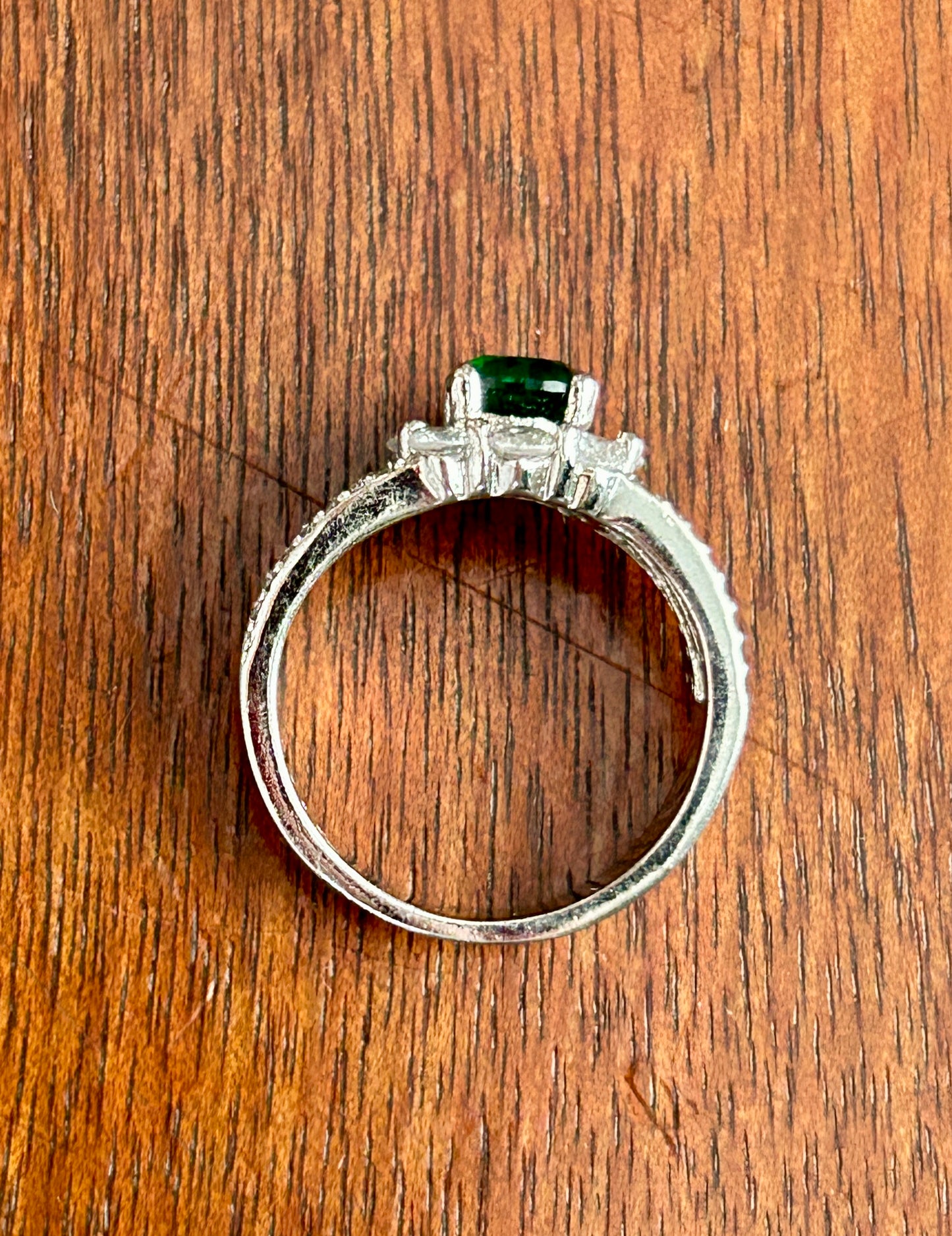 Sterling Silver 925 CZ Green White Faux Emerald Cluster Ring Sz 6.75