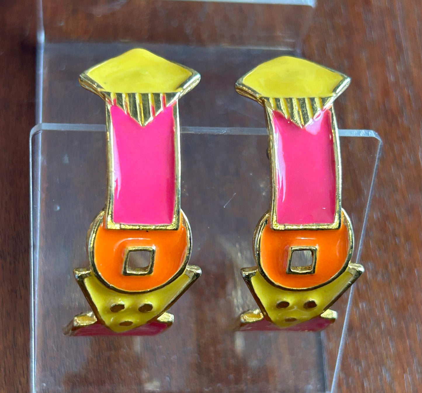 Gold Tone Abstract Arrow Multicolored Pierced Earrings