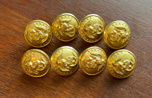 Lot of 8 Vintage Cheshire Waterbury Button Co Domed Gold Tone Miliary Buttons