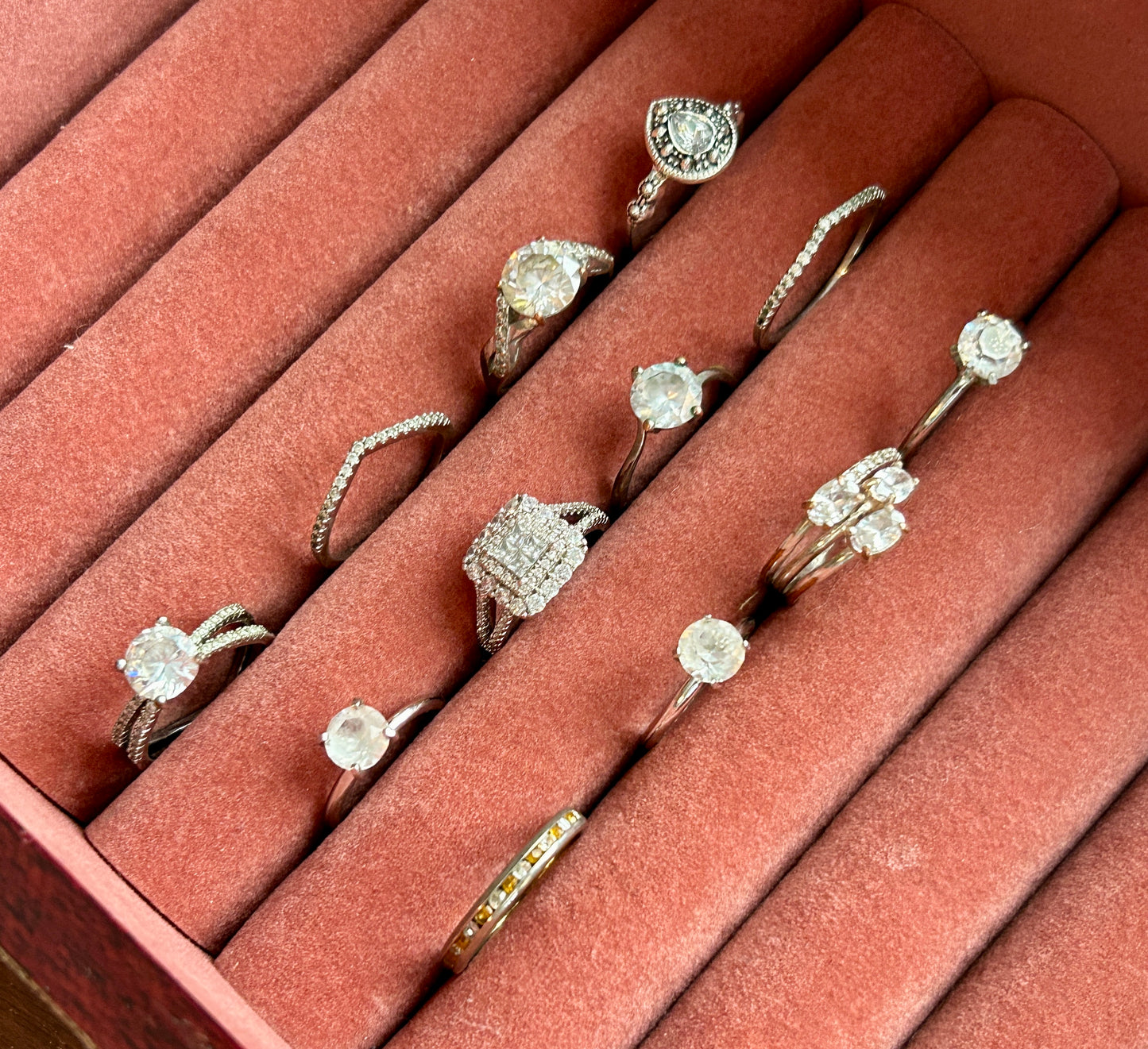 Vintage Now Silver Tone Engagement Cubic Zirconia Rhinestone Ring Lot Cocktail