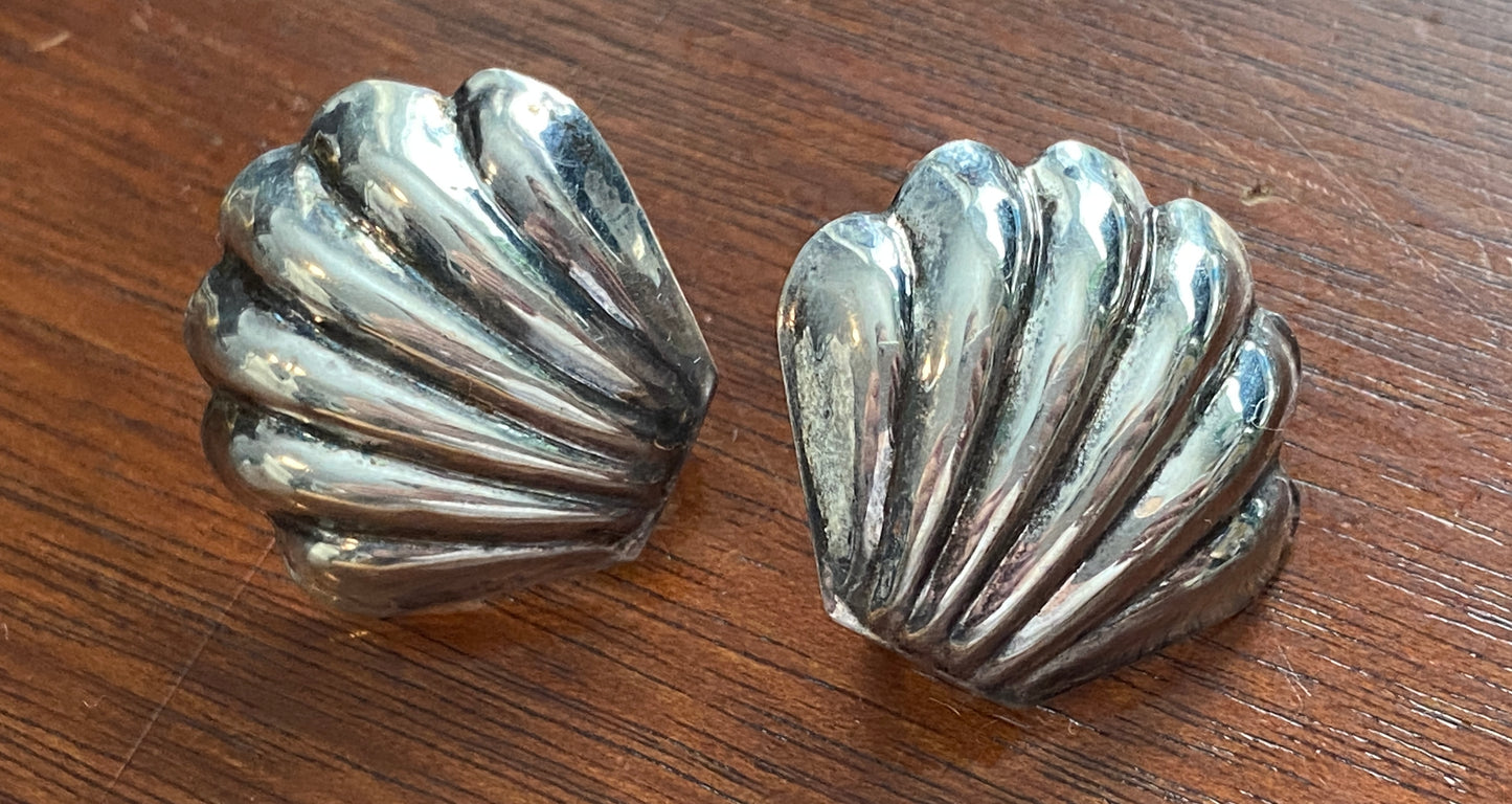 Sterling Silver 925 Mexico Shell Puffy Screwback Earrings