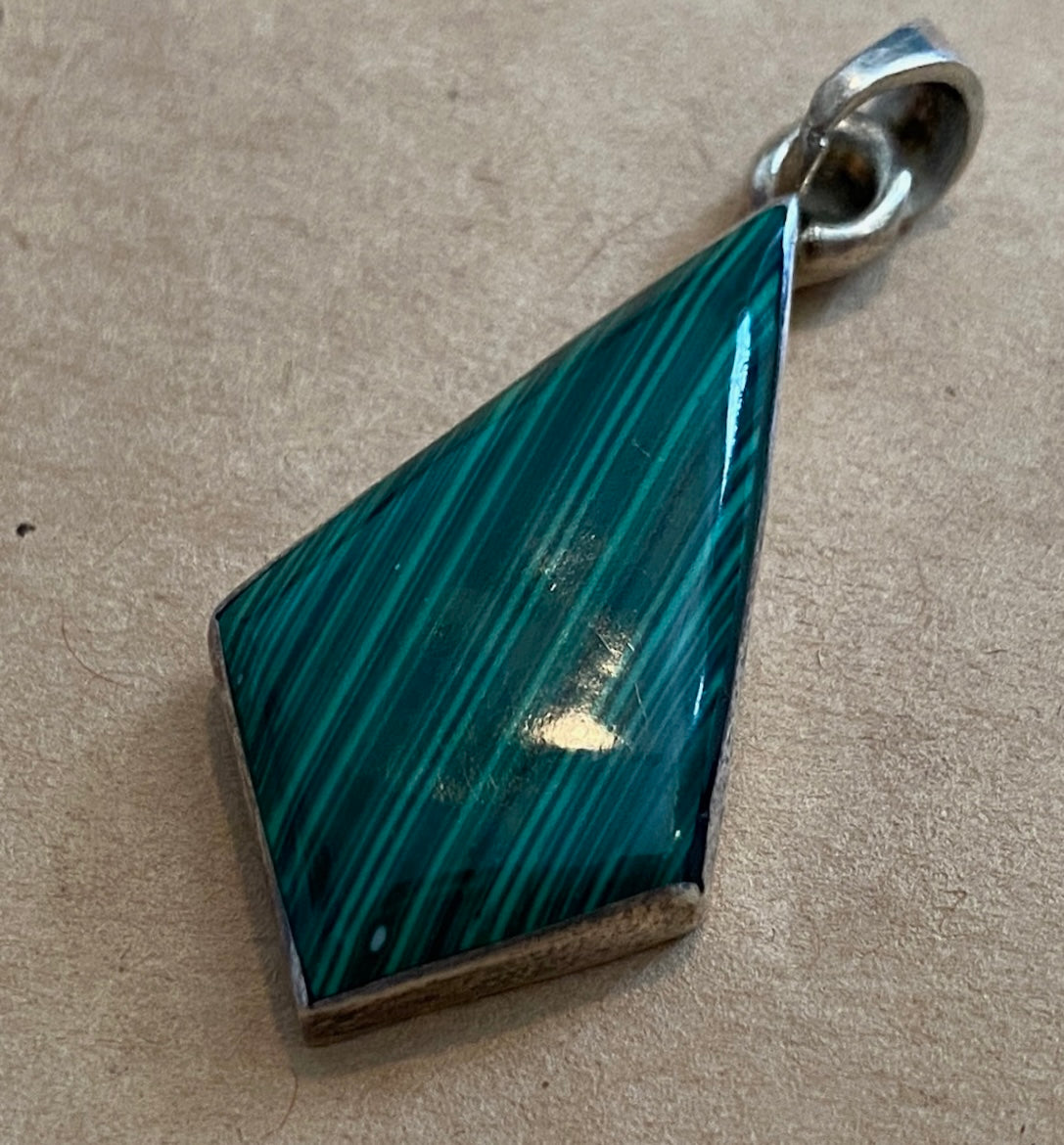 Vintage Sterling Silver 925 Malachite Signed Taxco Necklace Pendant