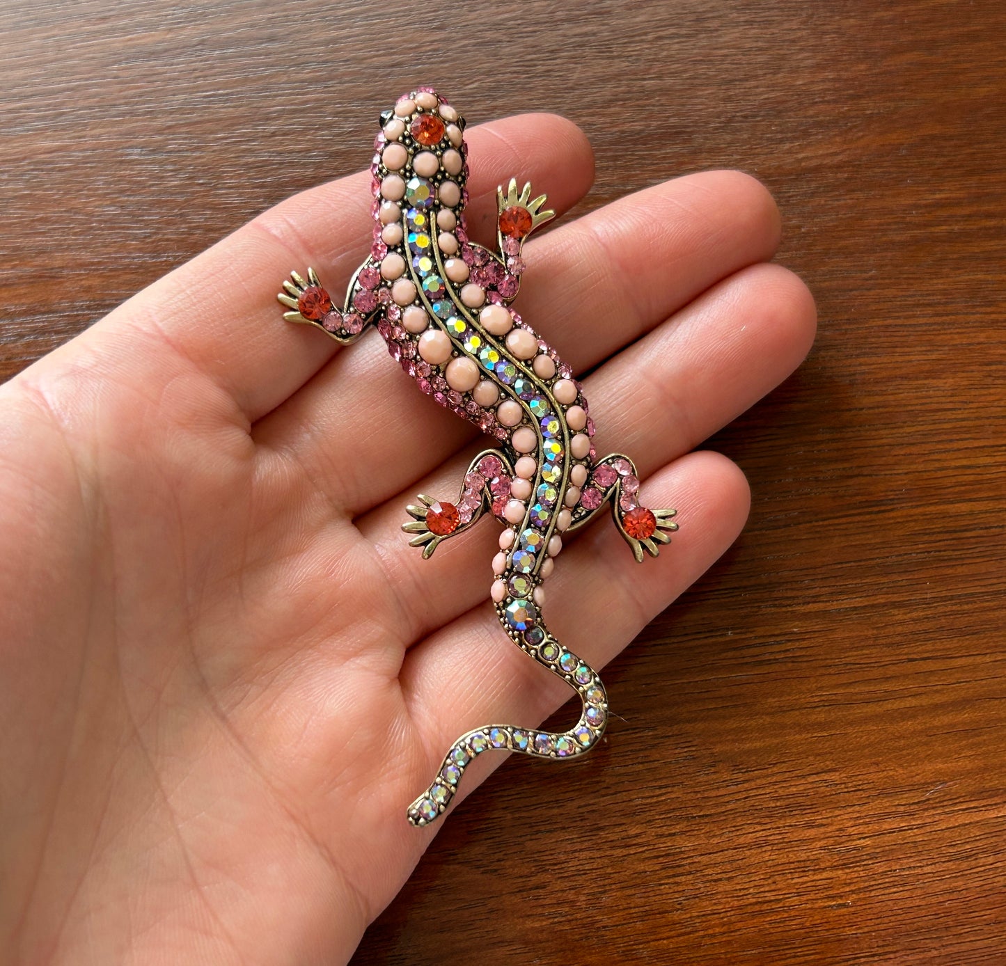 Large Rhinestone Multicolor Lizard Brooch Pin