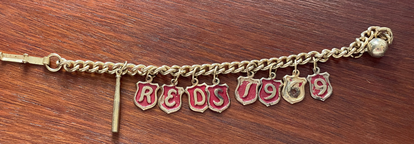 Vintage Gold Tone Reds 1969 Charm Bracelet