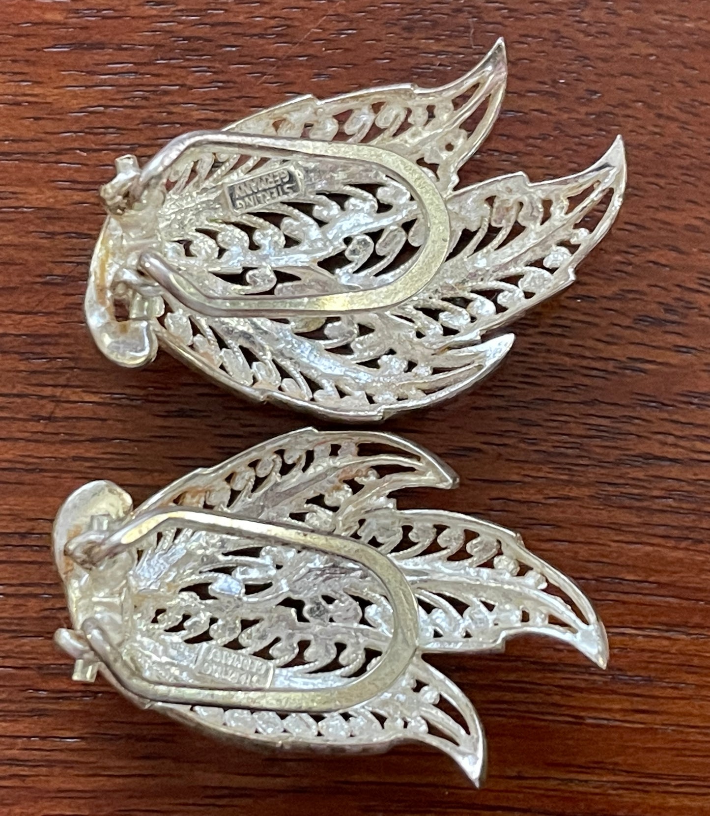 Vintage Sterling Silver 925 Clip On Earrings Wings Marked Germany