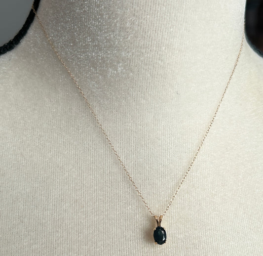 14k Yellow Gold Oval Sapphire Pendant Necklace Chain