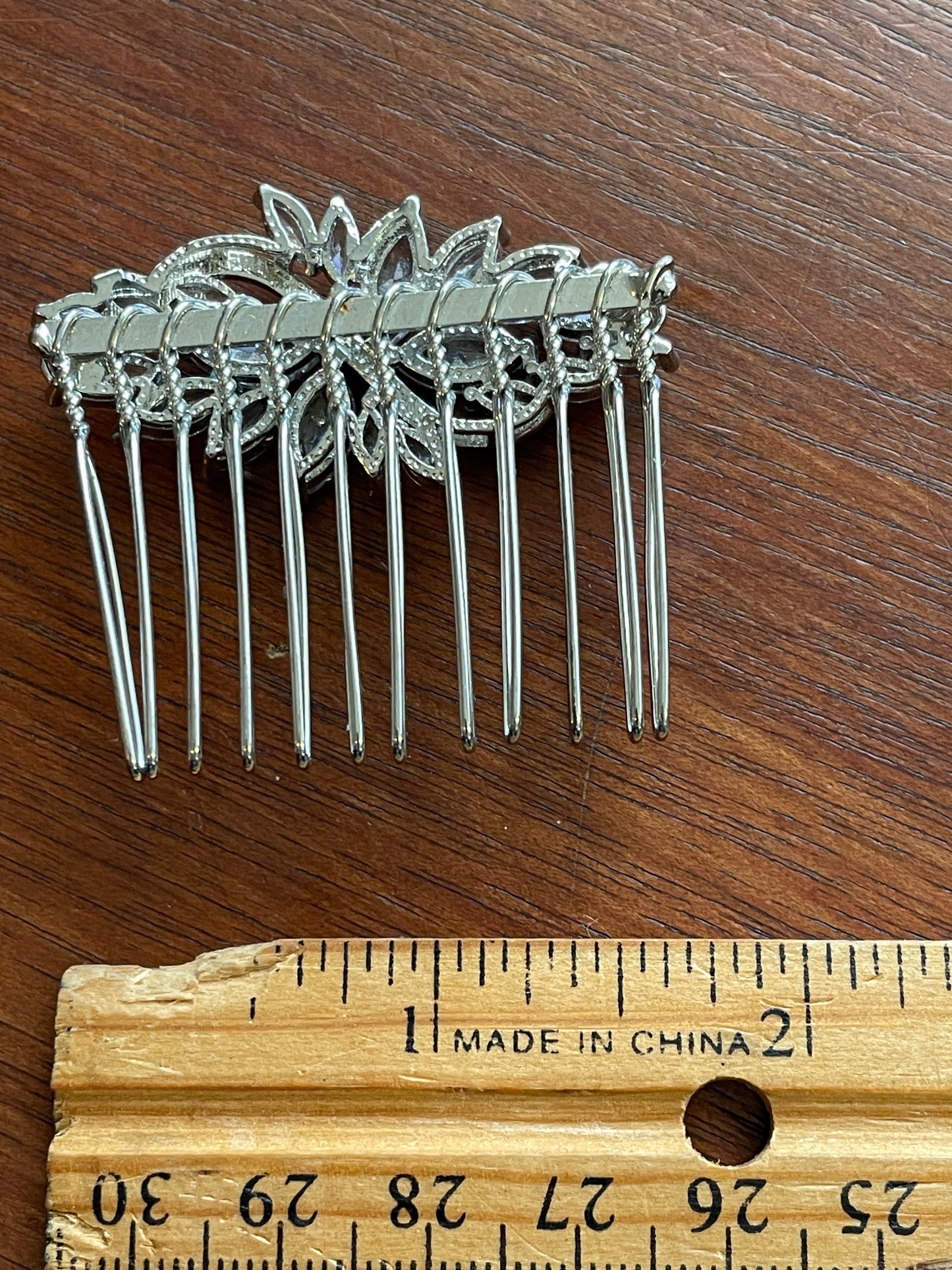Vintage Bridal Silver Tone Hair Comb Floral Cluster Clear Rhinestones