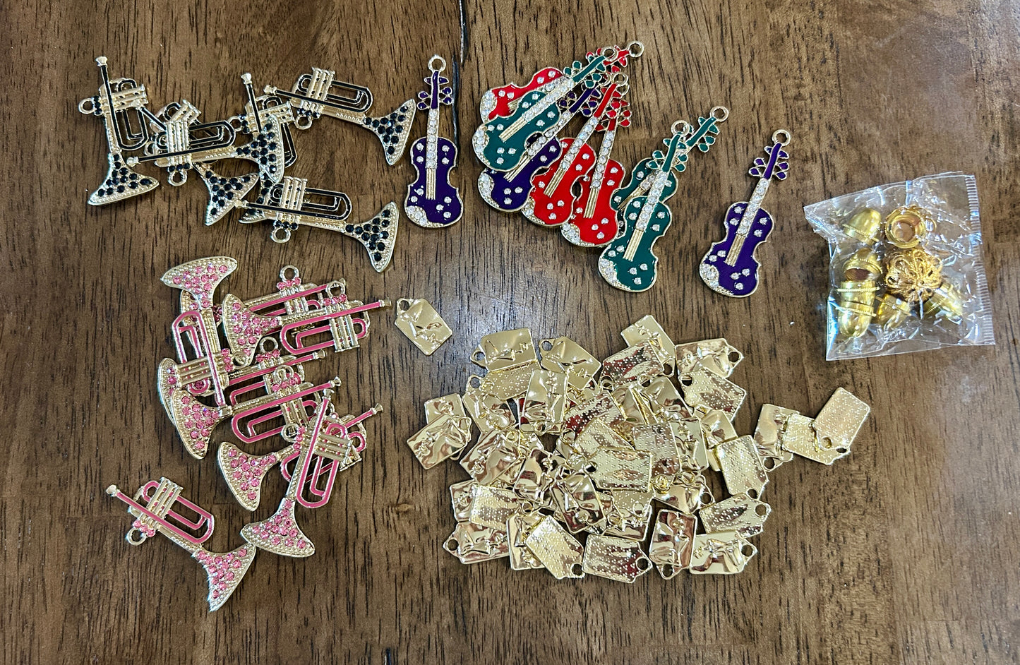 Lot Modern New Charms Pendants Musical Instruments Rhinestones Gold Tone Guitar