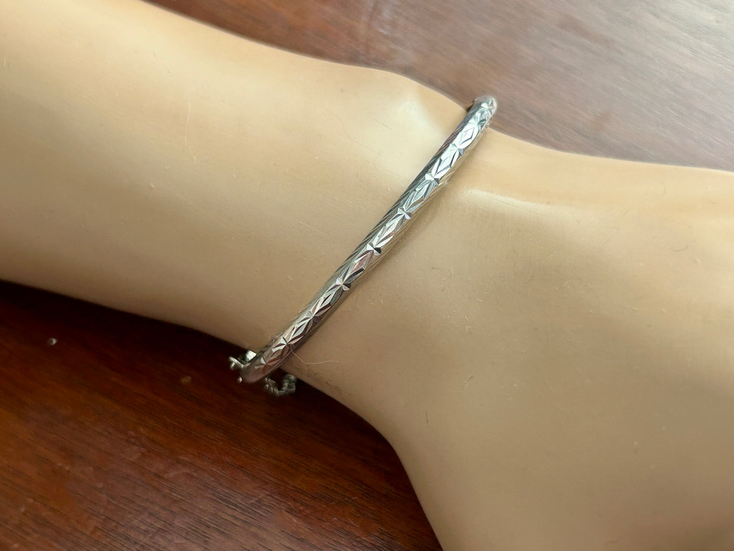 Vintage Sterling Silver 925 Slim Hinged Bangle Bracelet Safety Chain