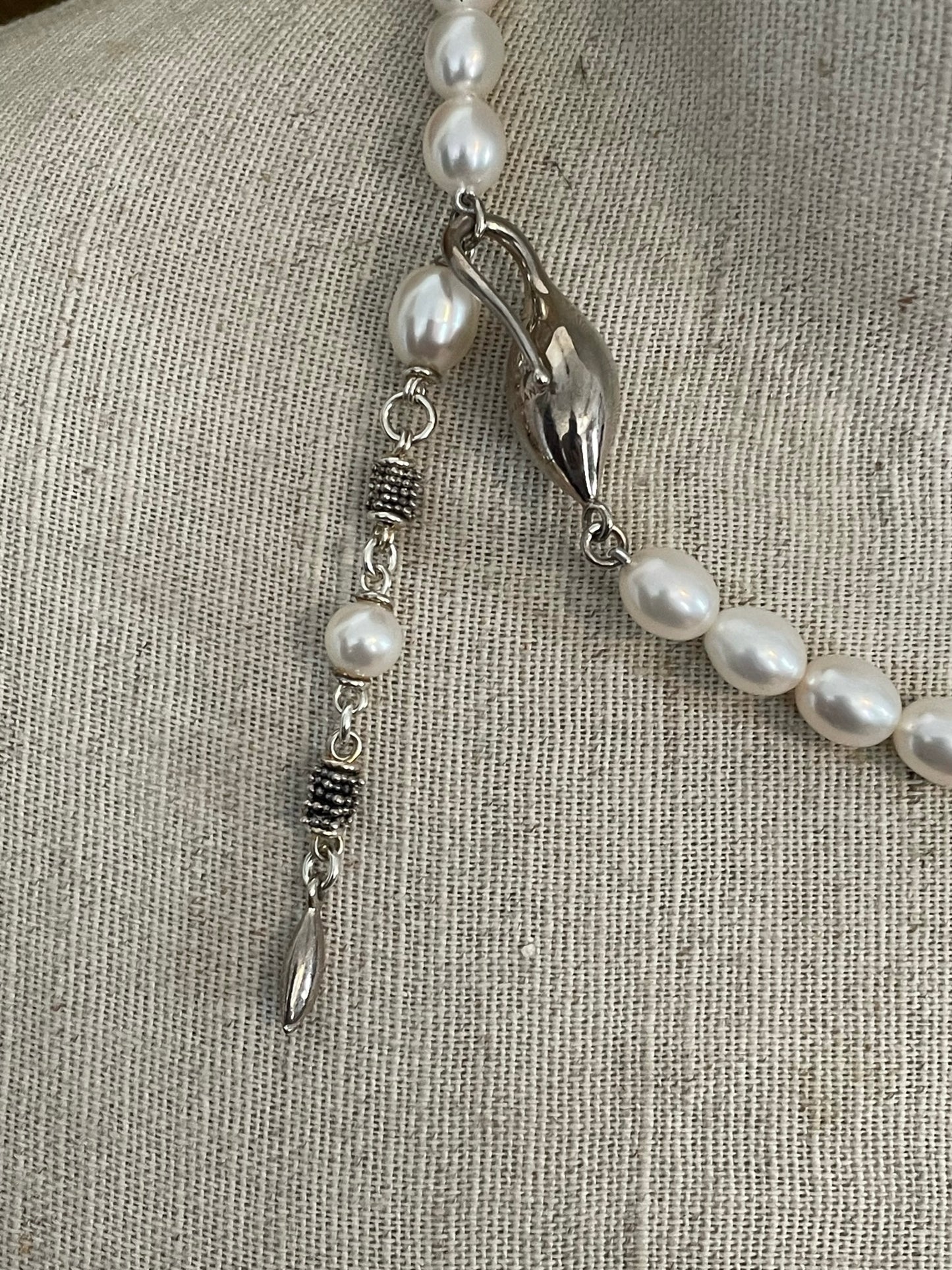 Michael Dawkins White Cultured Pearl Sterling Silver 925 Lariat Necklace