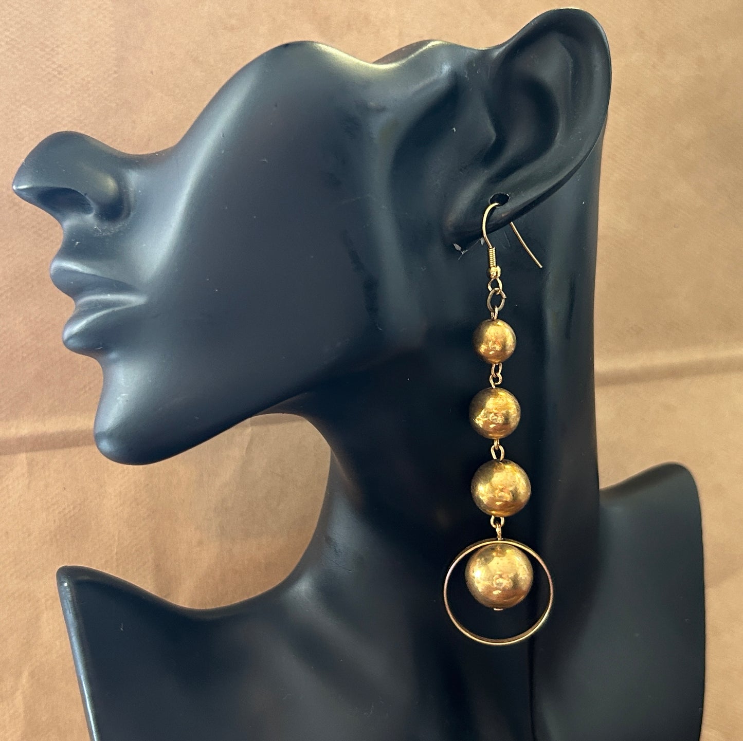 Vintage Gold Tone Ball Chain Drop French Hook Pierced Earrings