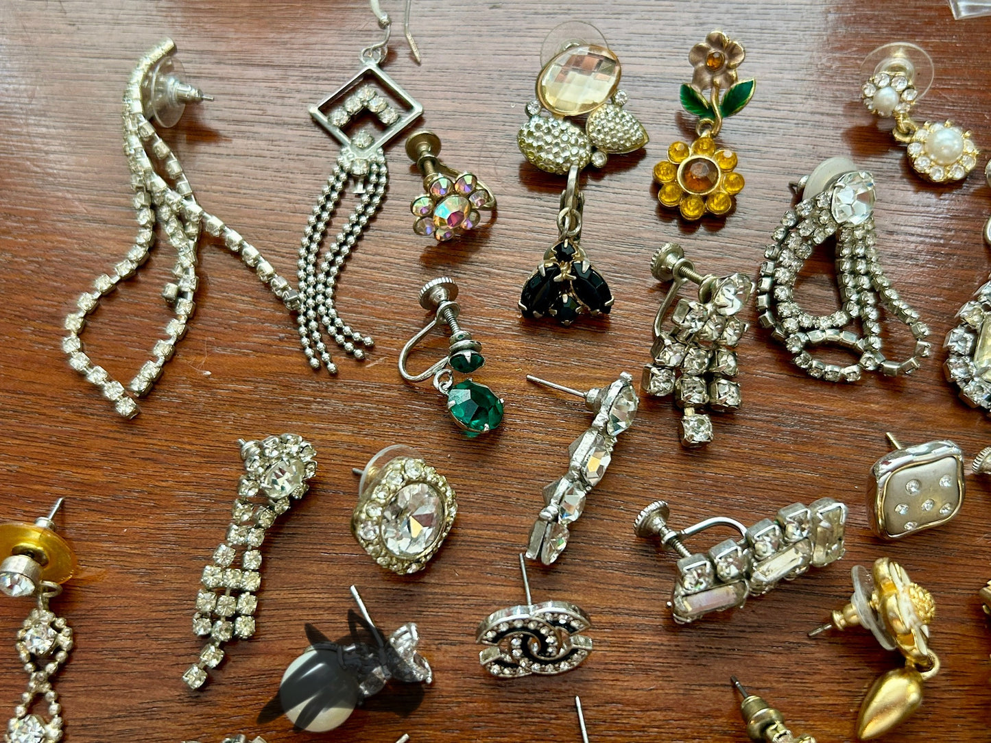 Over 60 Vintage SINGLE Earring Lot Rhinestones AB Harvest Cluster Craft Pearl