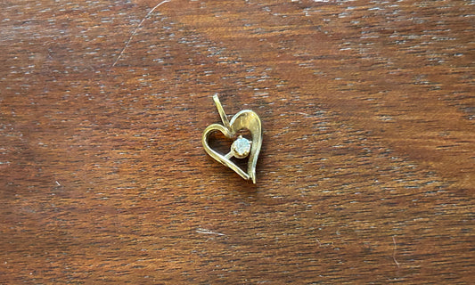 Vintage 14k Yellow Gold Filled Rhinestone Small Heart Charm Pendant