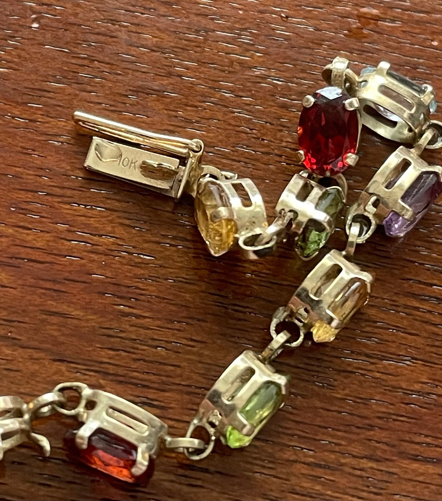 10k Yellow Gold Multi Colored Gemstone Tennis Bracelet Garnet Peridot