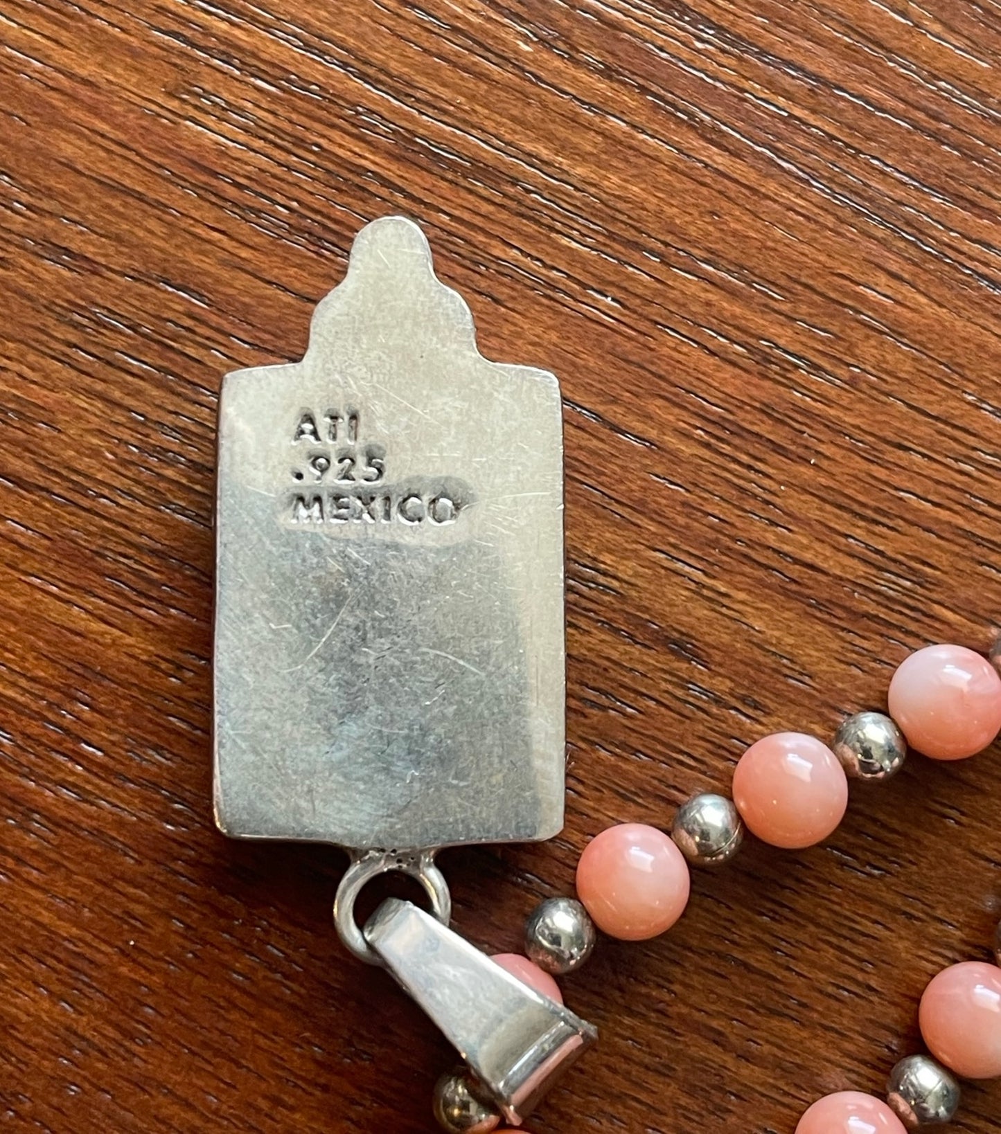 Vintage ATI Mexico Rhodochrosite Pendant and Coral Bead Bracelet