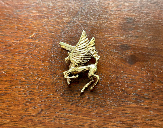 14k Yellow Gold HEAVY Pegasus Winged Horse Pendant