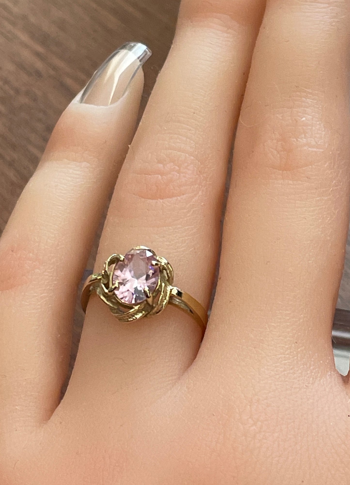 Vintage Pink Topaz 10k Yellow Gold Ring Sz 6 Signed BJM