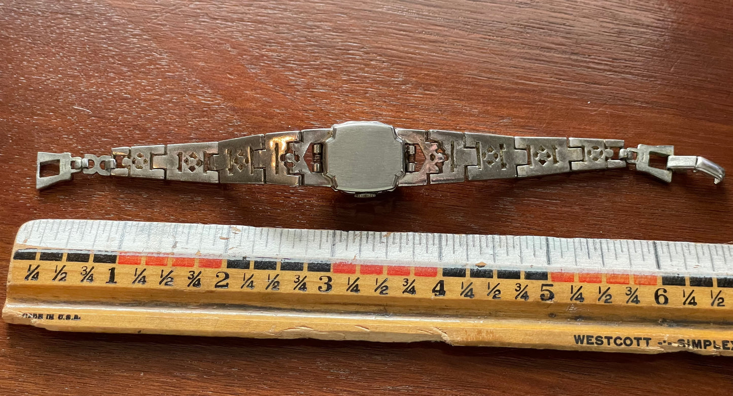 Vintage Art Deco Baldwin Women's Wrist Watch Silver Tone 17 Jewels