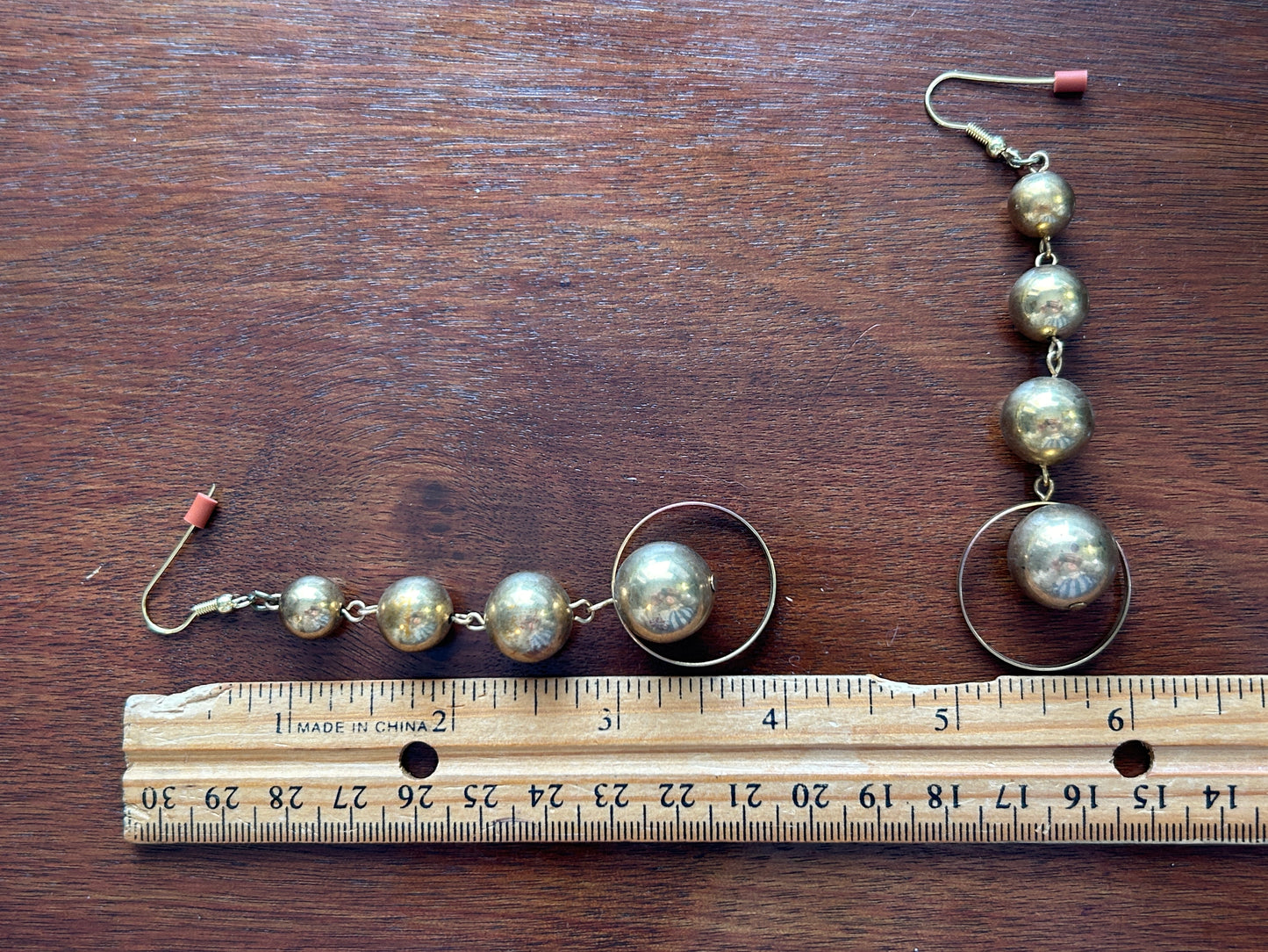 Vintage Gold Tone Ball Chain Drop French Hook Pierced Earrings