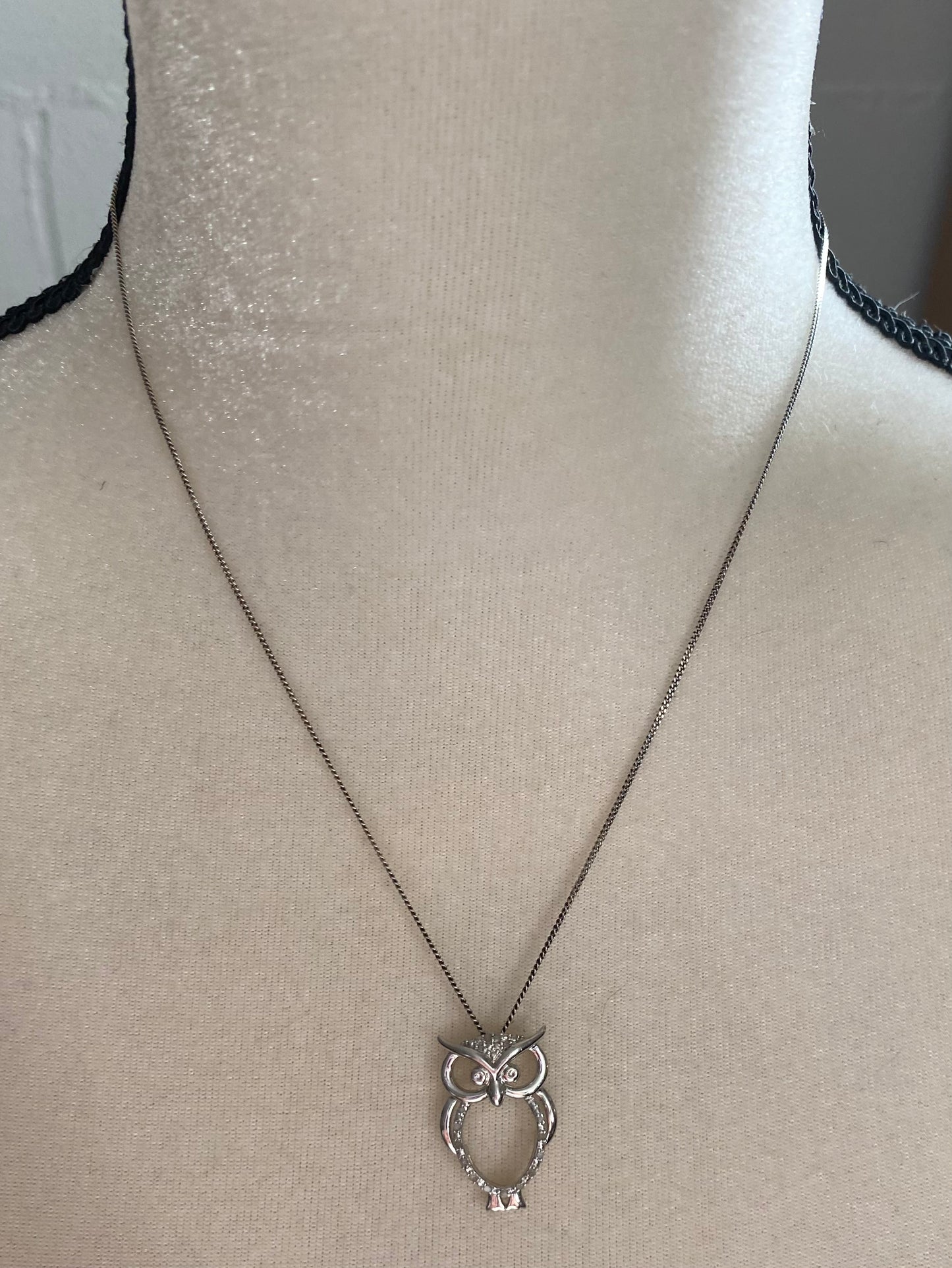 Sterling Silver 925 Owl Cut Out Pendant Necklace Chain