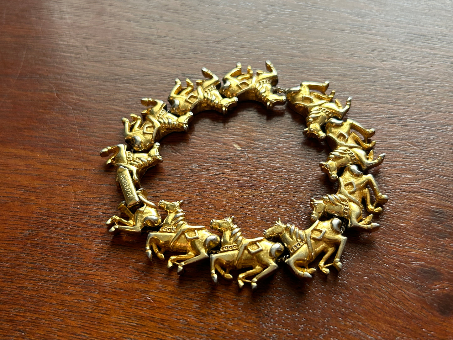 Vintage Signed Galbani Gold Tone Horse Slide Charm Bracelet