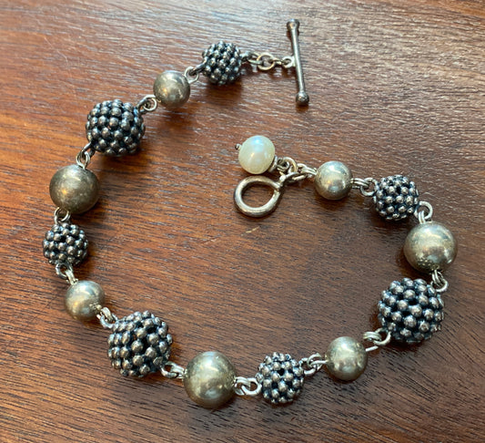 Michael Dawkins Sterling Silver Bead Pearl Accent Bracelet Modern