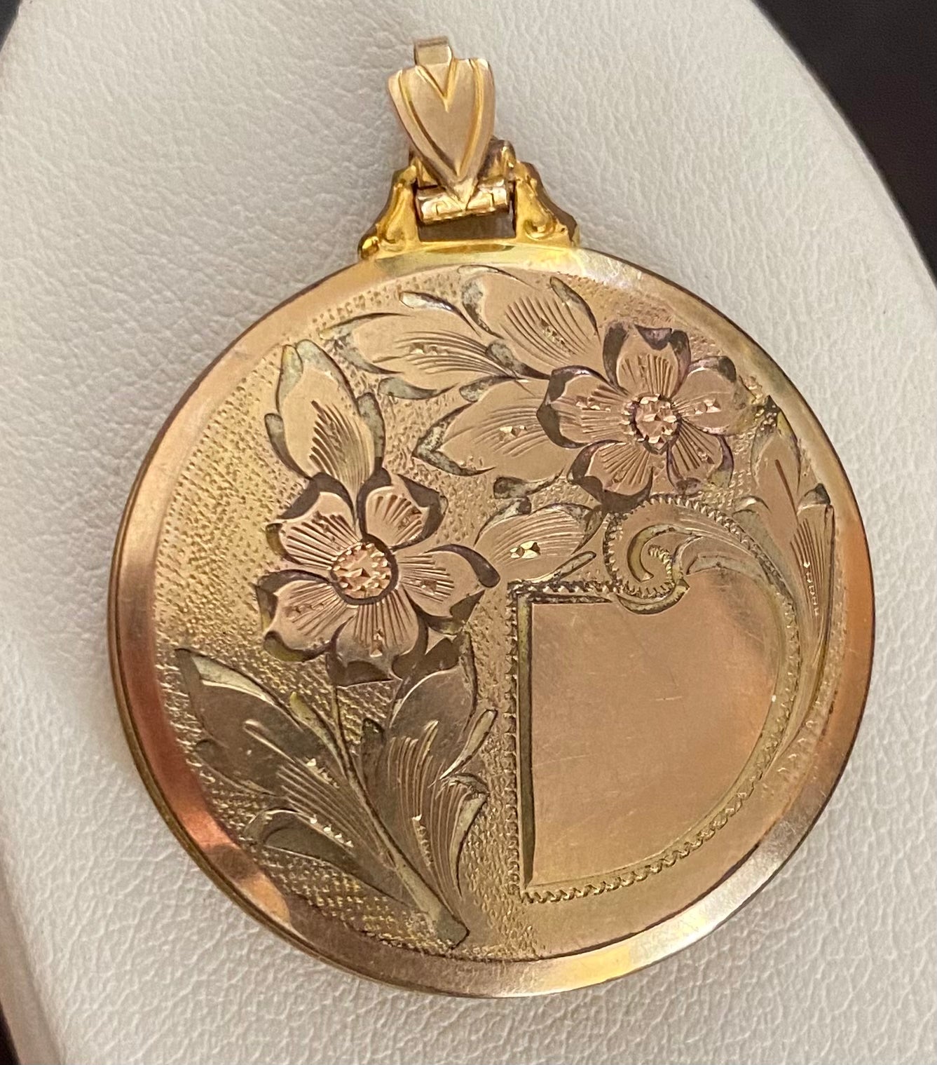 Vintage LS 1/20 10k Rose Yellow Gold Filled Locket Pendant Flowers