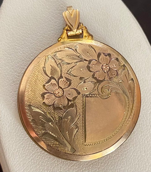 Vintage LS 1/20 10k Rose Yellow Gold Filled Locket Pendant Flowers