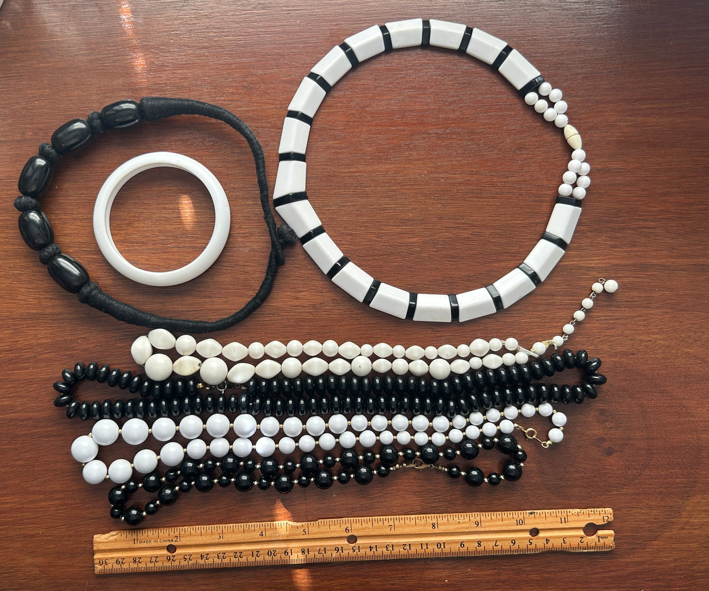 Vintage Black & White Chunky Bead Statement Jewelry Lot Necklace Bracelet