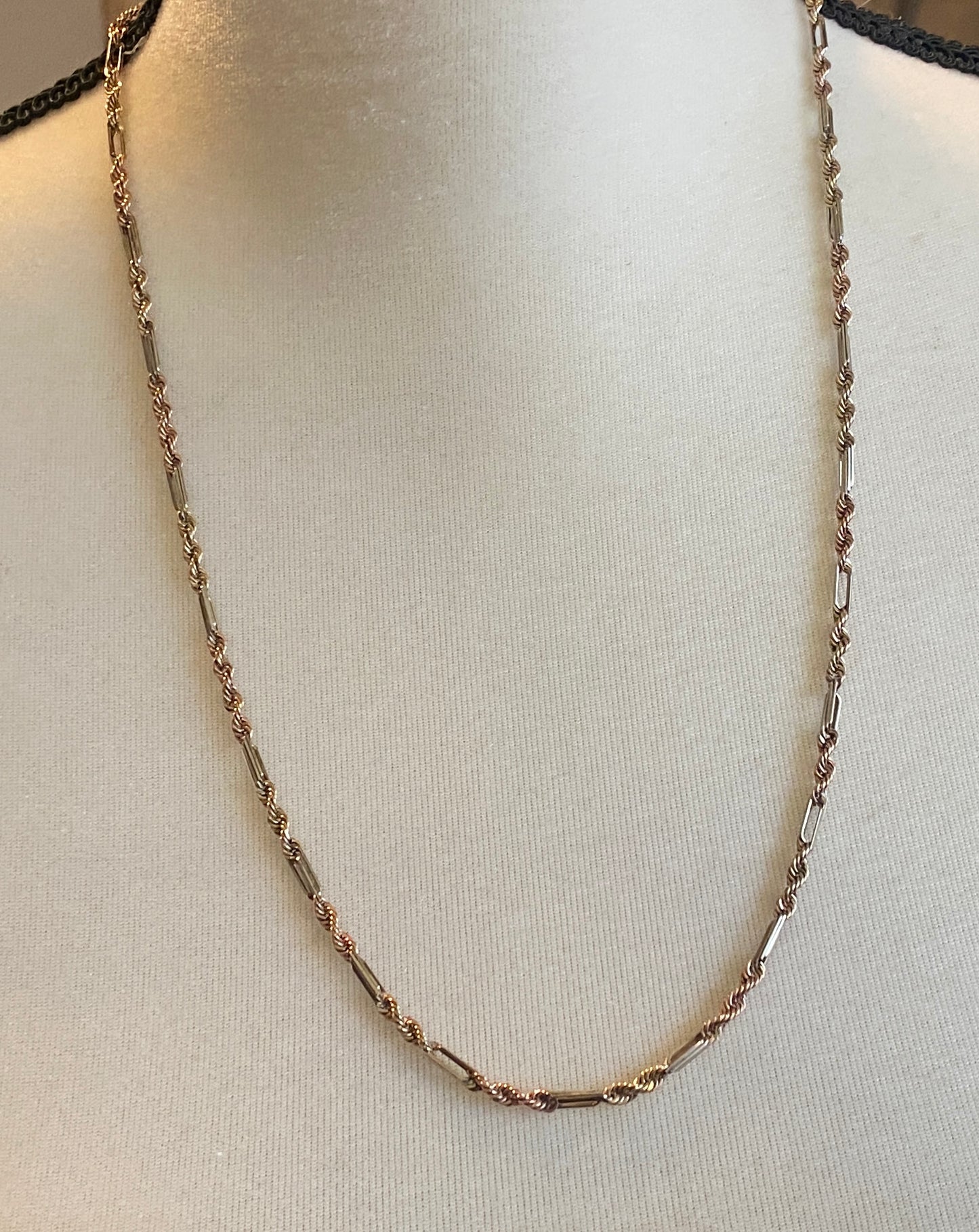 14k Yellow Gold Two Tone Twist Chain Paperclip Necklace