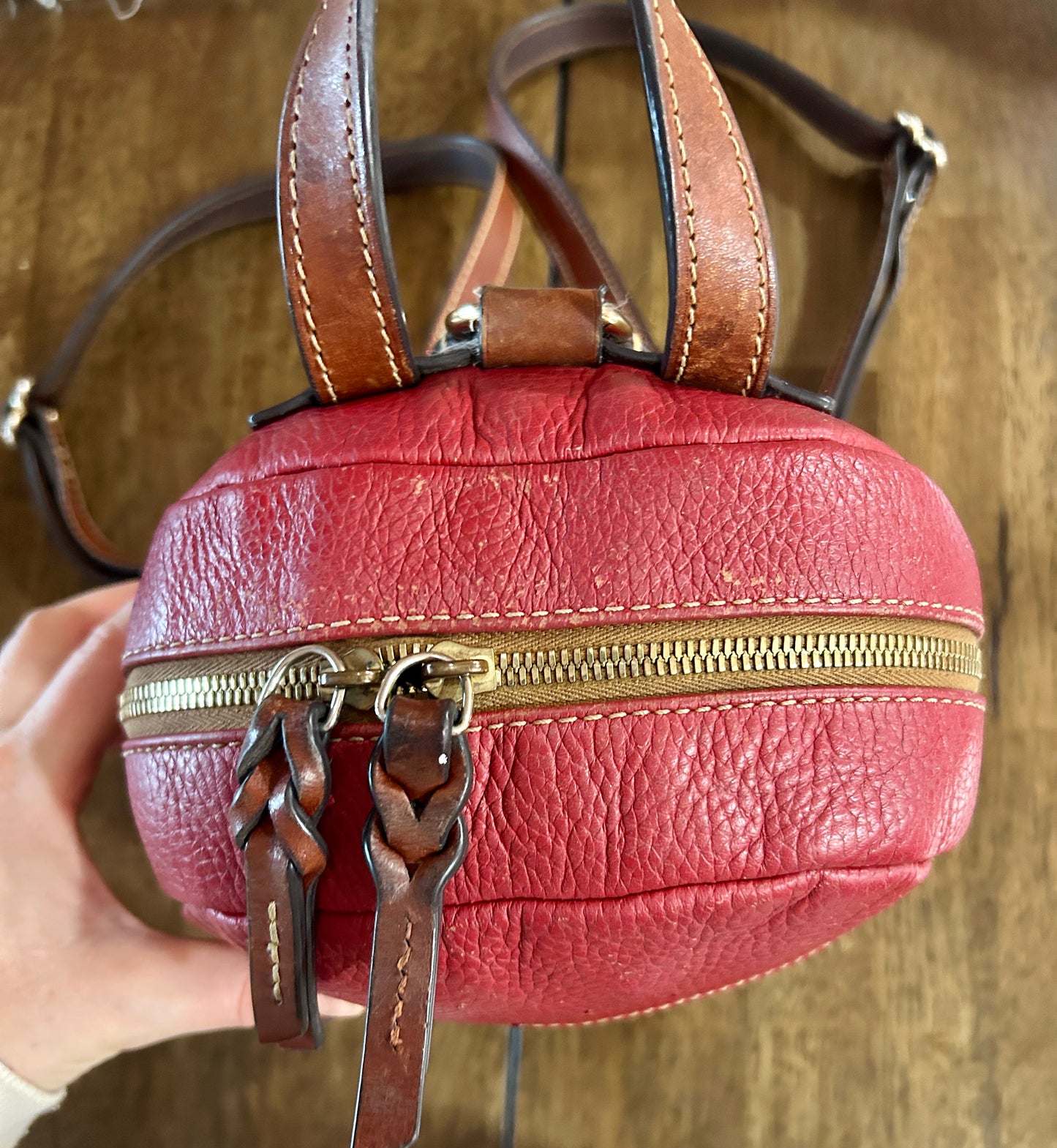 Ronnie Dooney & Bourke Small Red Pebbled Leather Backpack Purse