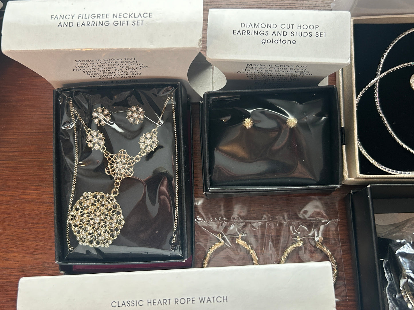 Avon Jewelry Watch Lot Some New Gold Silver Tone Rhinestone Earrings Necklace