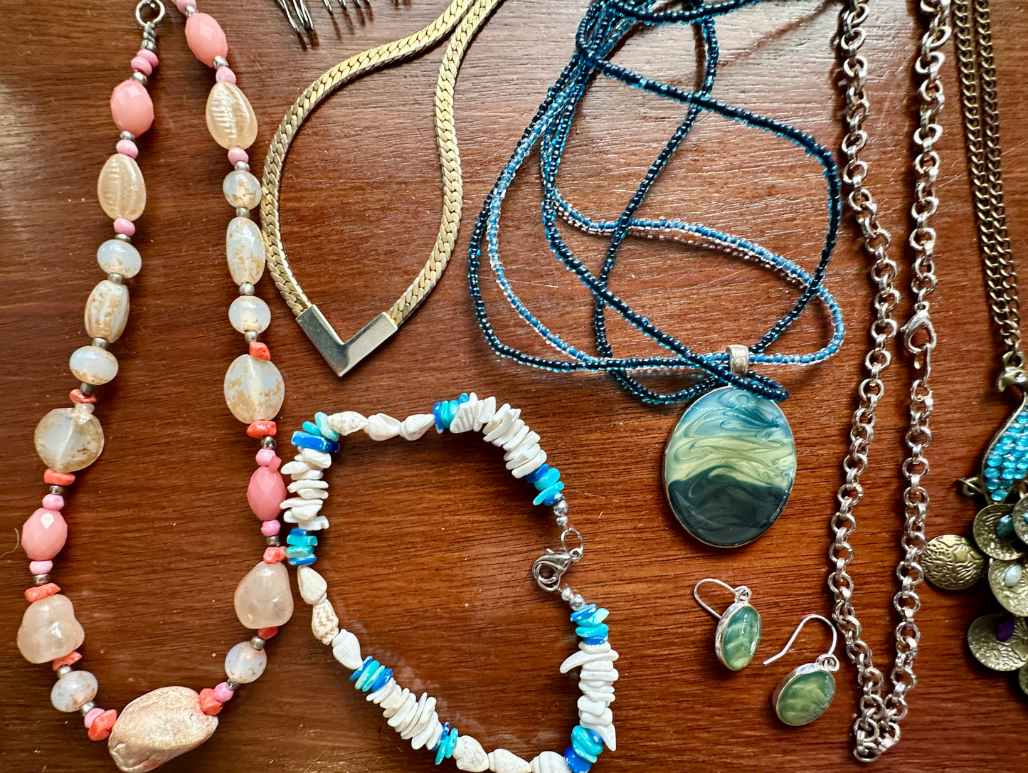 Earth Tone Jewelry Lot Shell Beads Faux Turquoise Necklace Bracelets Earrings