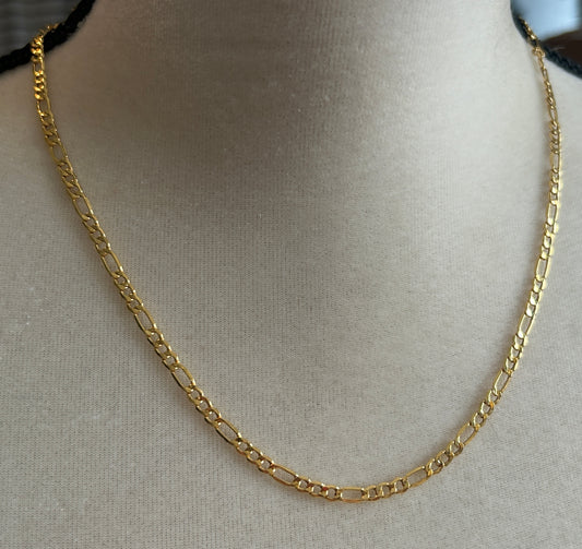 14k Yellow Gold Figaro Chain Link Necklace 20" Long x 3mm Wide Signed BS Italy