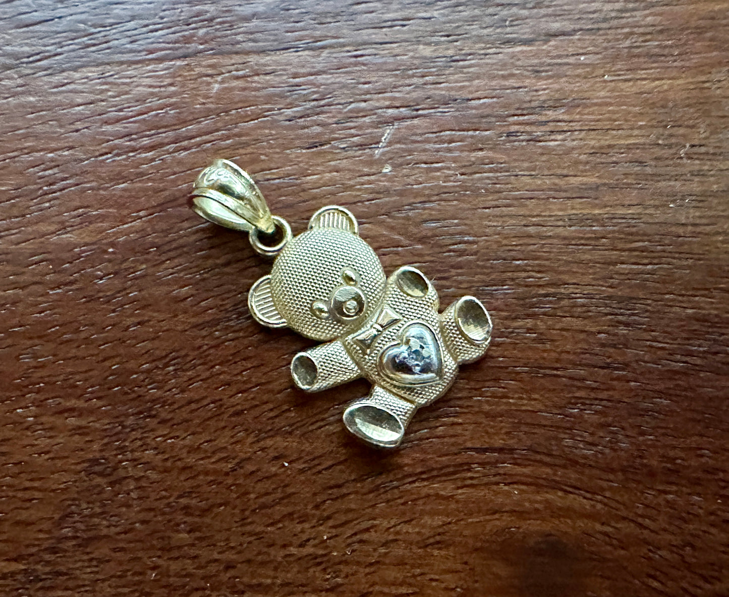 14k Yellow White Diamond Accent Teddy Bear Necklace Pendant Charm