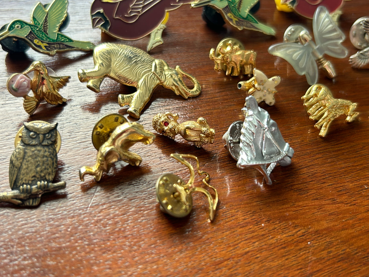 Vintage to Now Brooch Pins Pinback Lot Animals Butterflies Elephant Tigers Birds