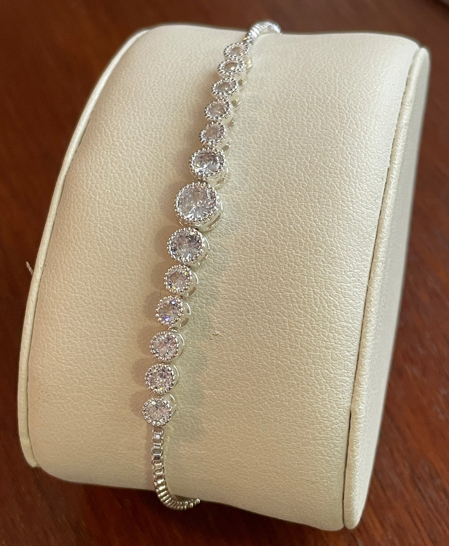 Vintage Silver Tone Rhinestone Tennis Bracelet Adjustable