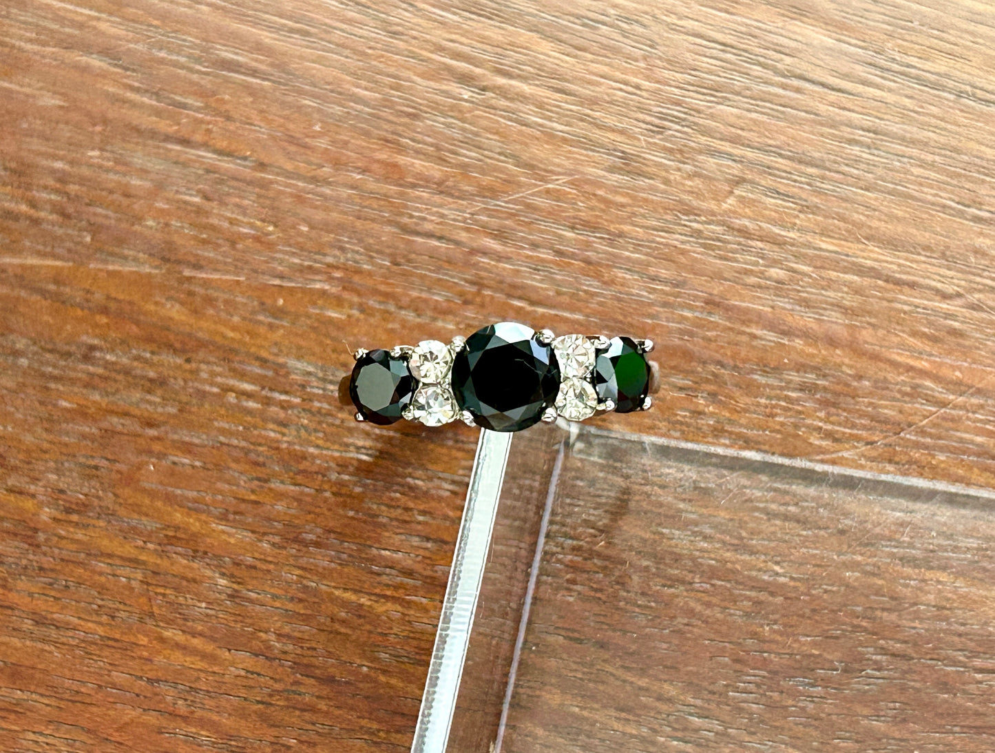 Silver Tone Black White CZ Ring Sz 8