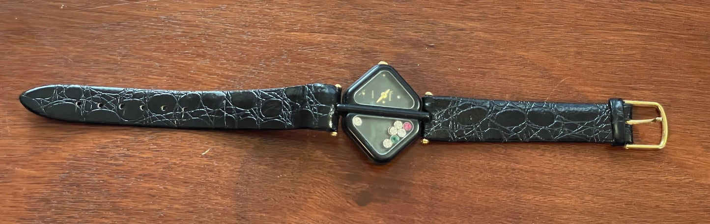 Vintage Vienna Unique Design Ladies Wristwatch Quartz Black Leather