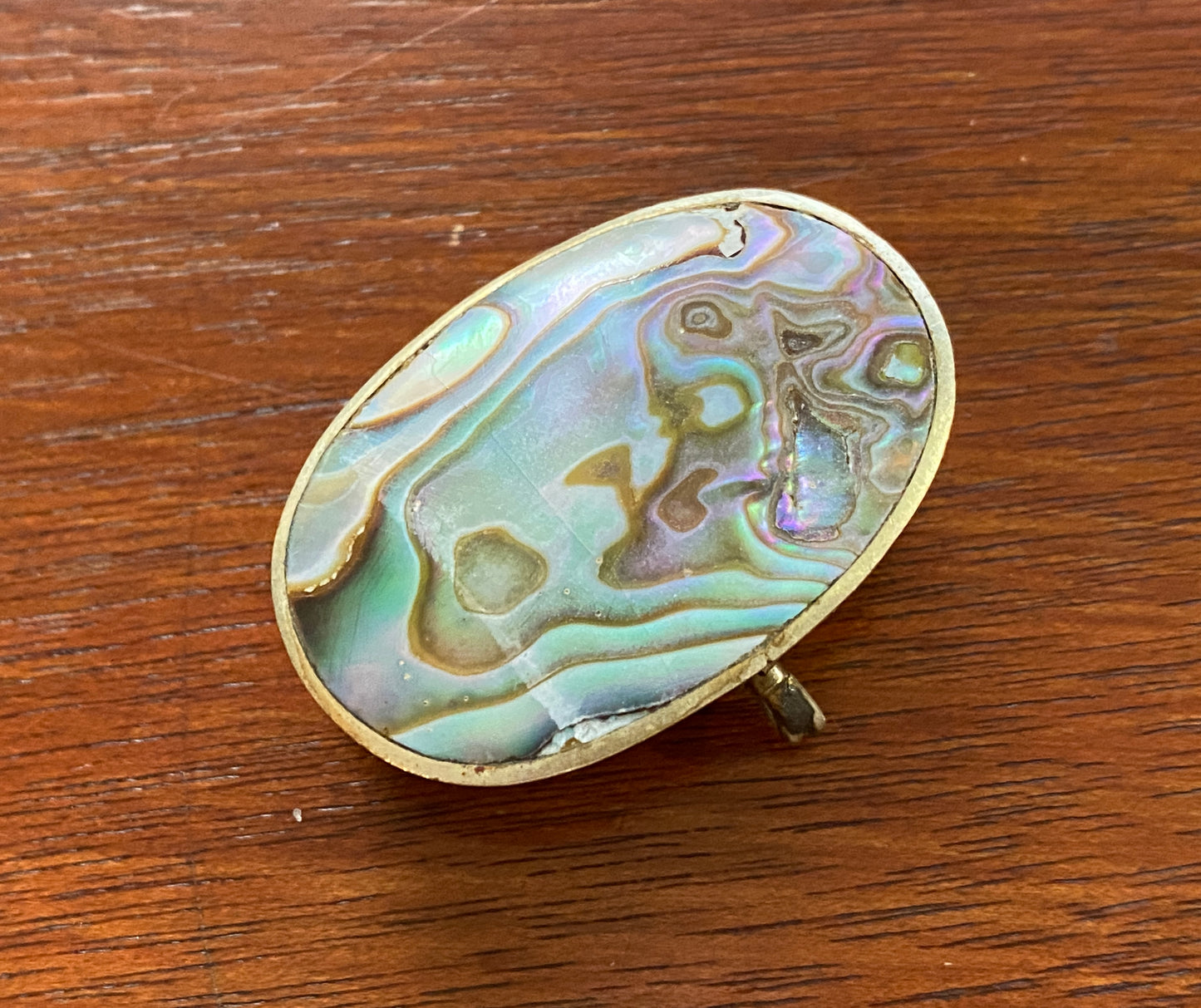 Vintage Alpaca Silver Abalone Small Hinged Trinket Box