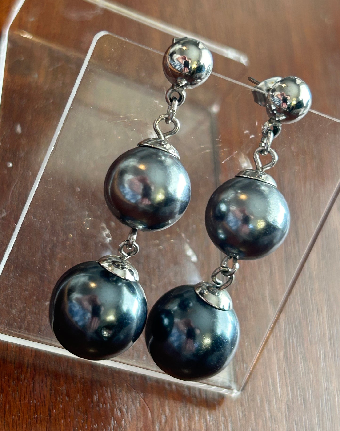 Vintage Silver Tone Faux Pearl Pierced Earrings