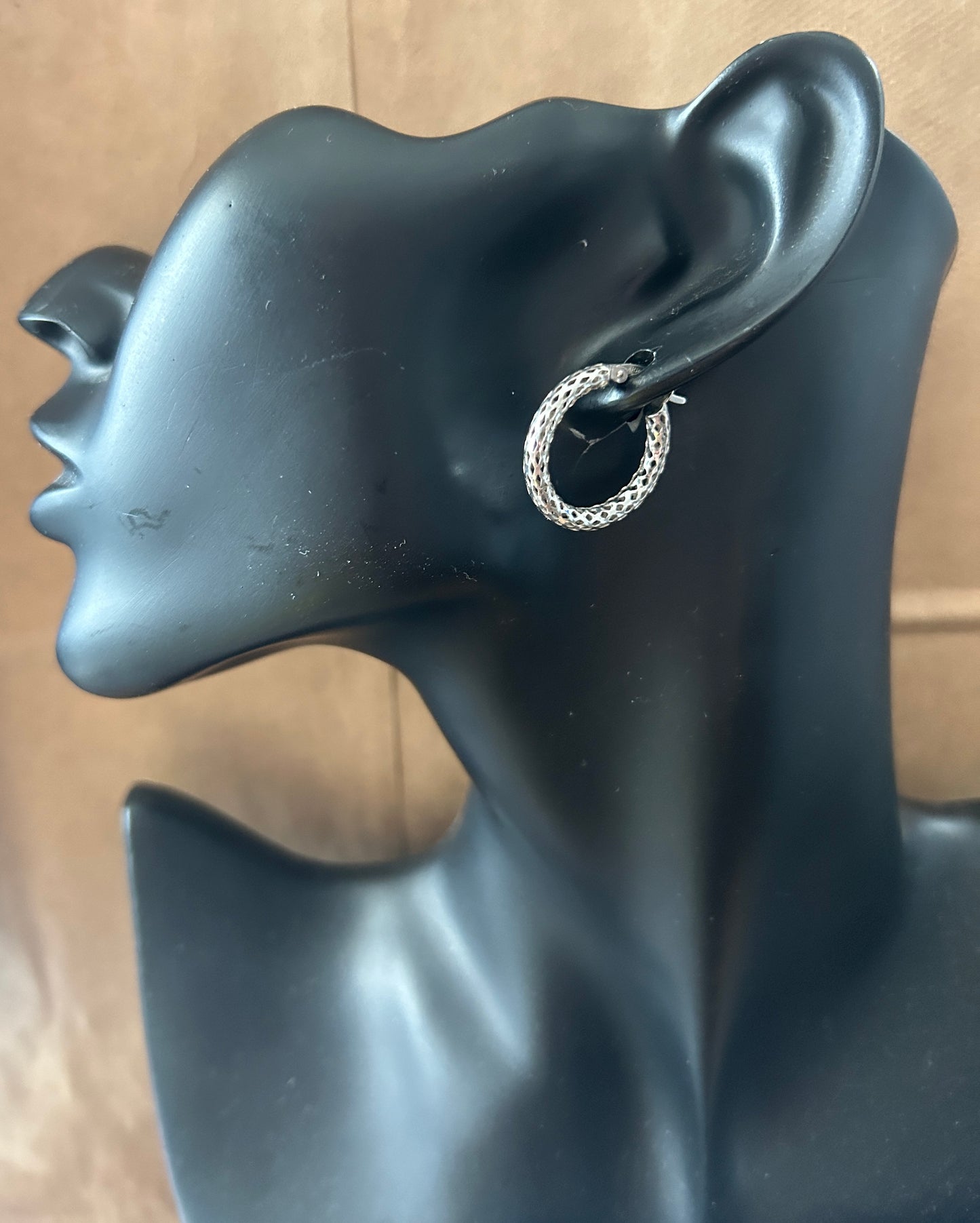 SINGLE 14k White Gold Hoop Earring Open Work Cut Out Design