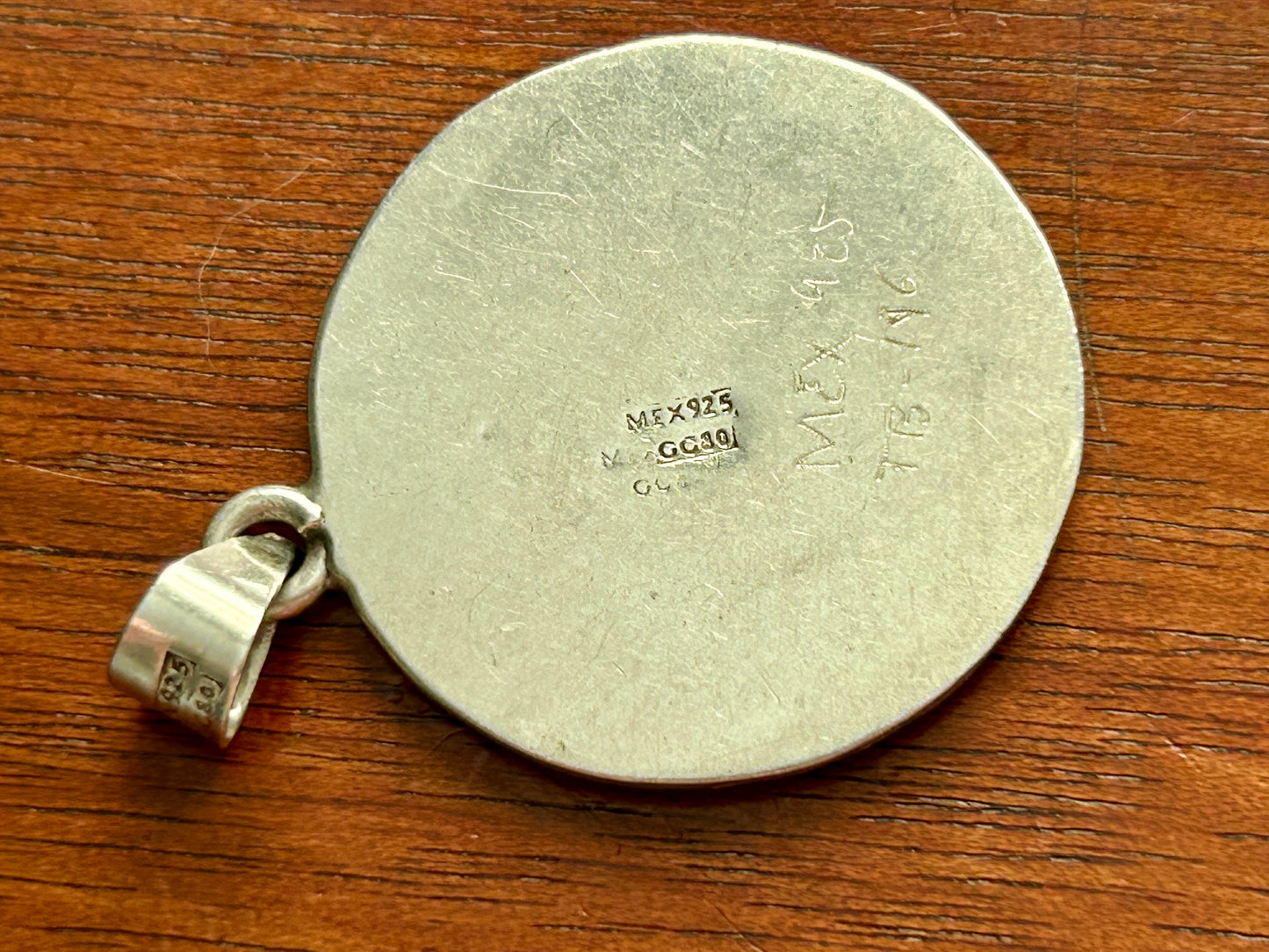 Vintage Sterling Silver 925 Mayan Calendar Round Large Necklace Pendant