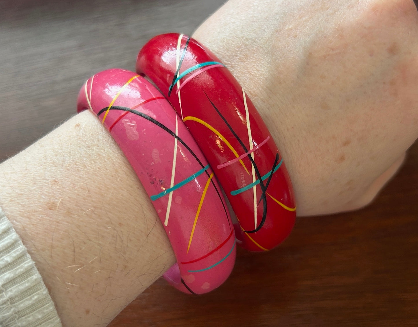 Vintage ROC Taiwan 80's Colorful Bangle Bracelet Set of 2