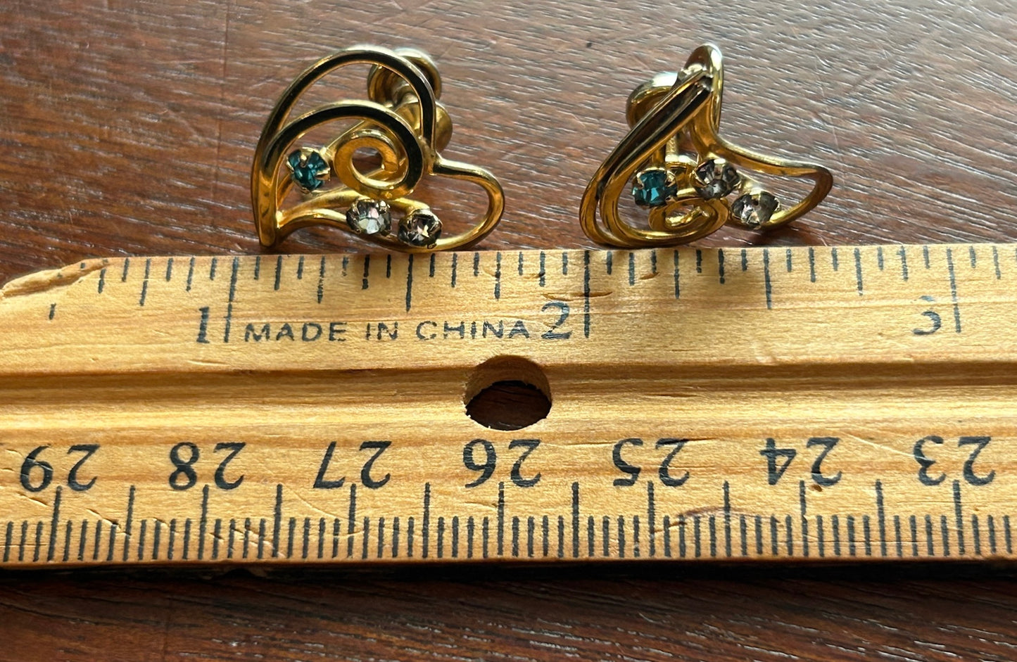 Vintage Antique Designer Quill 12k Yellow Gold Filled Rhinestone Heart Earrings