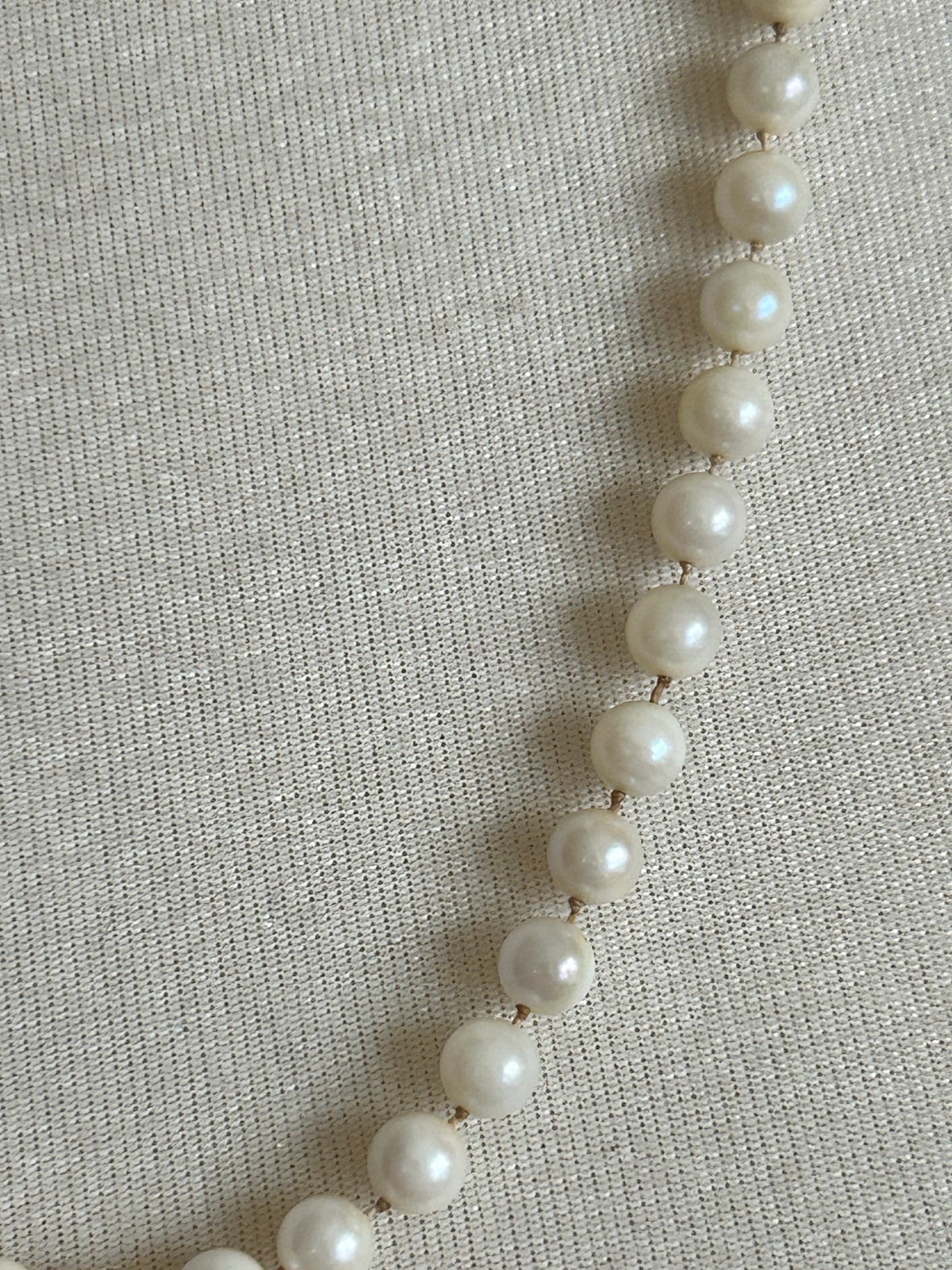 Vintage 6mm Real Pearl Single Strand Necklace 14k White Gold Clasp 25.5" Long