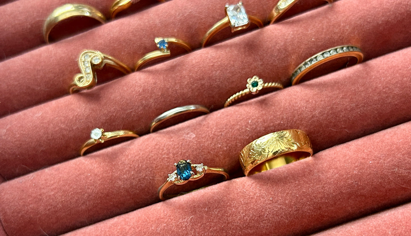 Vintage to Now Ring Lot Cocktail Avon Rhinestone Gold Tone Bands Rings CZ Heart